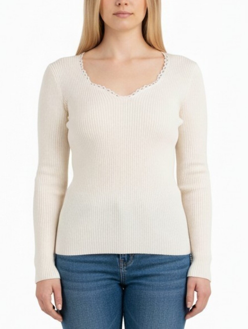 New House of Harlow 1960 Cream V-Neck Sweater Top Jumper Size Large